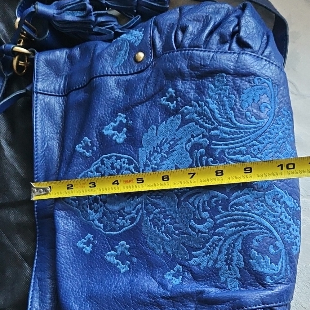 Fiore By Isabella Fiore Cobalt Blue Embroidered Leather Bag - Picture 9 of 12